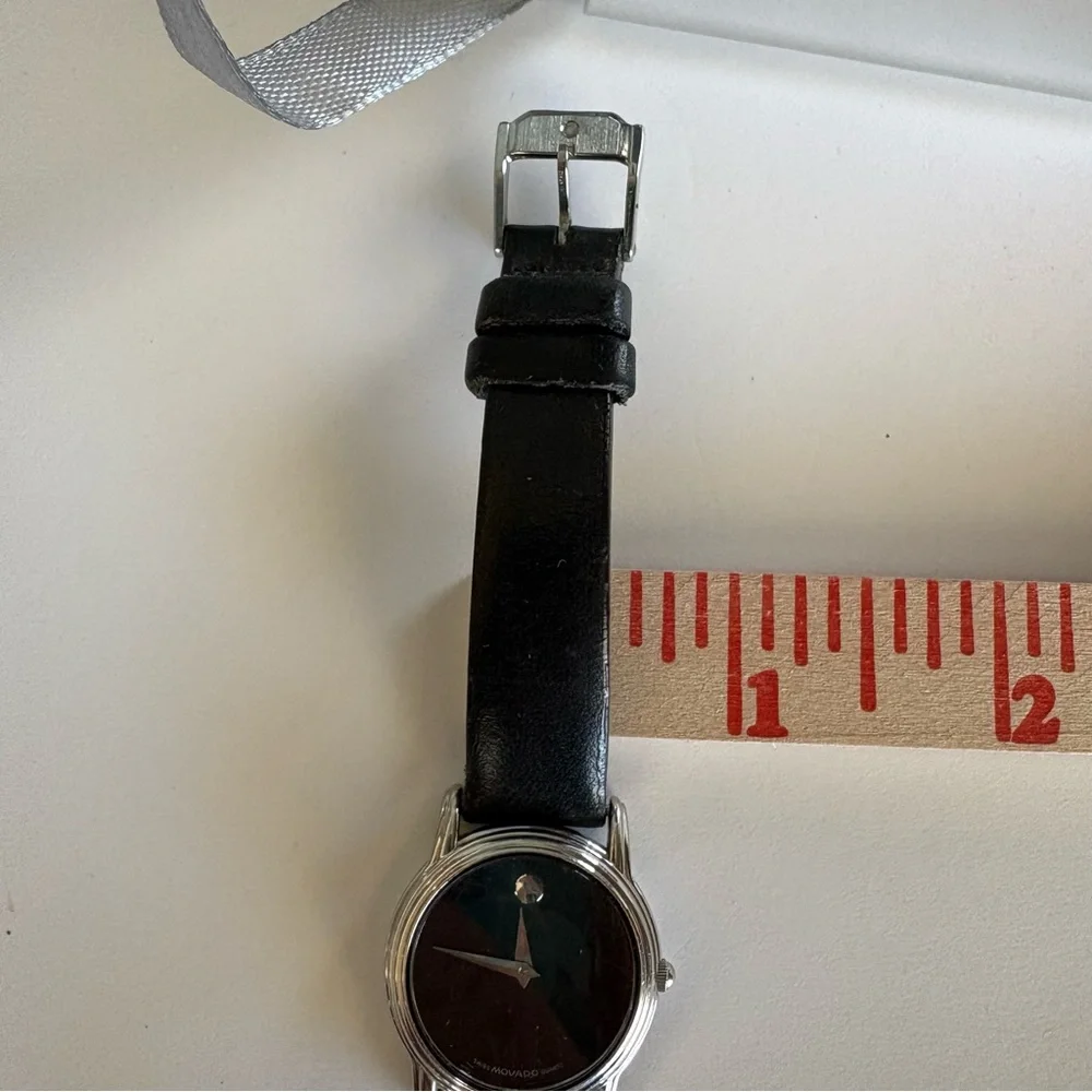 Authentic Movado Swiss Quartz Museum Classic Black Leather Silver Women’s Watch - Picture 10 of 11